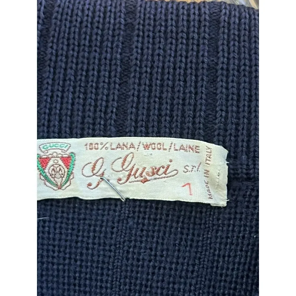 Vintage Navy Blue GUCCI Wool Double Breasted Knit Men Cardigan Sweater 50s 60's